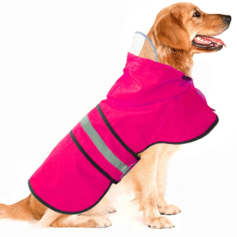 Dog Raincoat Waterproof Reflective Slicker – Lightweight Breathable Hooded Poncho Rain Coat Jacket with Adjustable Belly Strap and Leash Hole for Small Medium Large Dogs (Pink, X-Large) Pink