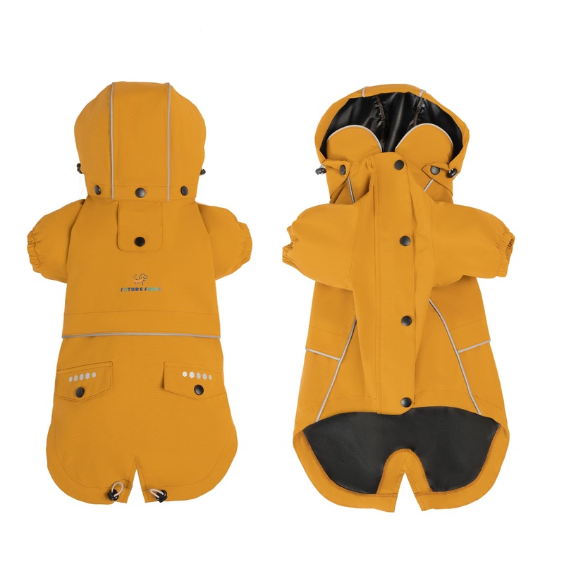 Dog Raincoat Waterproof Windproof Dog Rain Jacket with Removable Hood Lightweight Dog Raincoats with Reflective Patterns & Leash Hole Stylish Outdoor Rain Jacket for Dogs (Yellow, M) Yellow Medium (Chest: 22.8”)