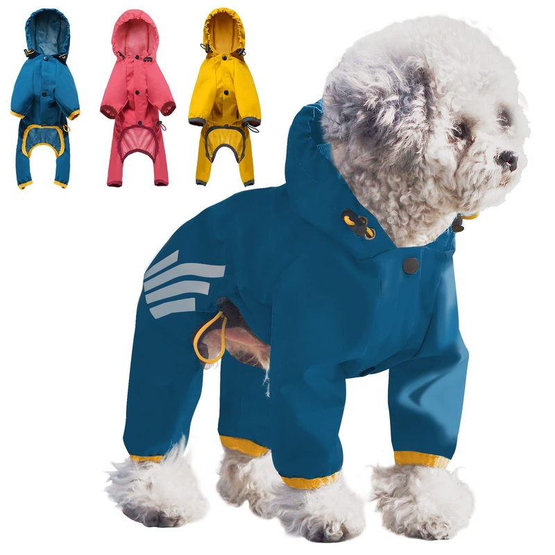 Dog Raincoat with Hood for Puppy Small Medium Dogs,Waterproof Dog Rain Coat Jacket with Reflective Strap and Leash Hole,Easy to Put On & Off Poncho(Blue,M) Blue