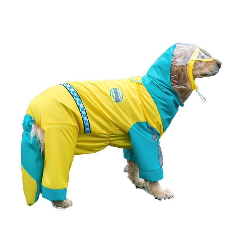 Dog Raincoat with Hood Waterproof Dog Jacket Reflective Dog Rain Coat Lightweight Jacket with Leash Hole Pet Rain Clothes with Poncho Hood for Medium and Lager Dogs (Yellow, 3XL) yellow