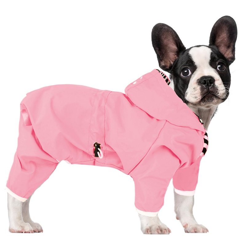 Dog Waterproof Raincoat Jacket Lightweight Four Feet Full Body Hooded with Reflective Strip, Leash Hole for Small Medium Girl Dogs (Pink, M) Pink