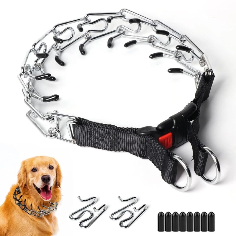 Dogs Prong Collars,Walking Training with Quick Release Buckle,Adjustable Pinch Collar with Rubber Caps,No Pull Dog Collar Prong (XL,Neck: 20″-23”) XL (Neck:20”-23” Weight :90+lbs) Black