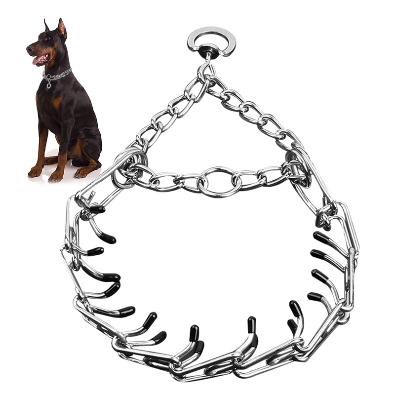 DogsStainless Steel Collar for Training Collar Tough and Durable efficient Training Adjustable and Removable Link Buckle with Comfortable Rubber tip S