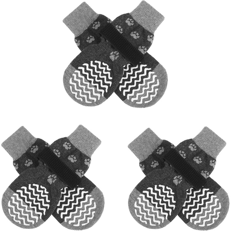EXPAWLORER 3 Pairs Anti-Slip Dog Socks – Dog Shoes for Hot/Cold Pavement,Soft Paw Protector for Wooden Floor, Prevents Licking, Slipping for Puppy Small Medium Large, Senior Dogs Grey