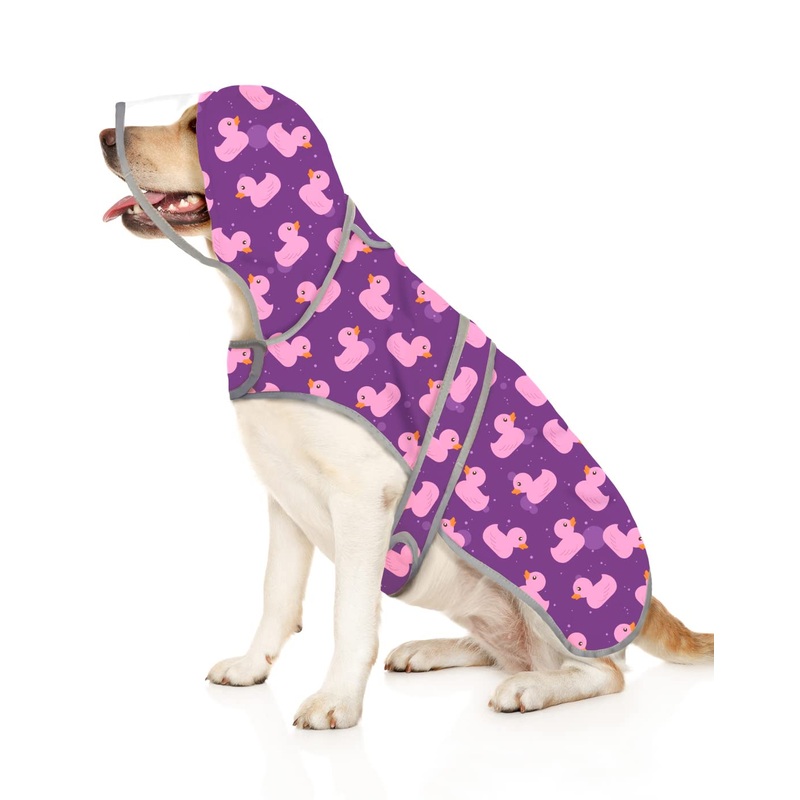 HDE Dog Raincoat with Clear Hood Poncho Rain Jacket for Small Medium Large Dogs Ducks Purple – XXL XX-Large