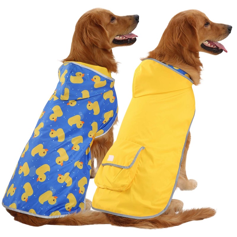HDE Reversible Dog Raincoat Hooded Slicker Poncho Rain Coat Jacket for Small Medium Large Dogs Ducks Yellow – XL X-Large Ducks / Yellow