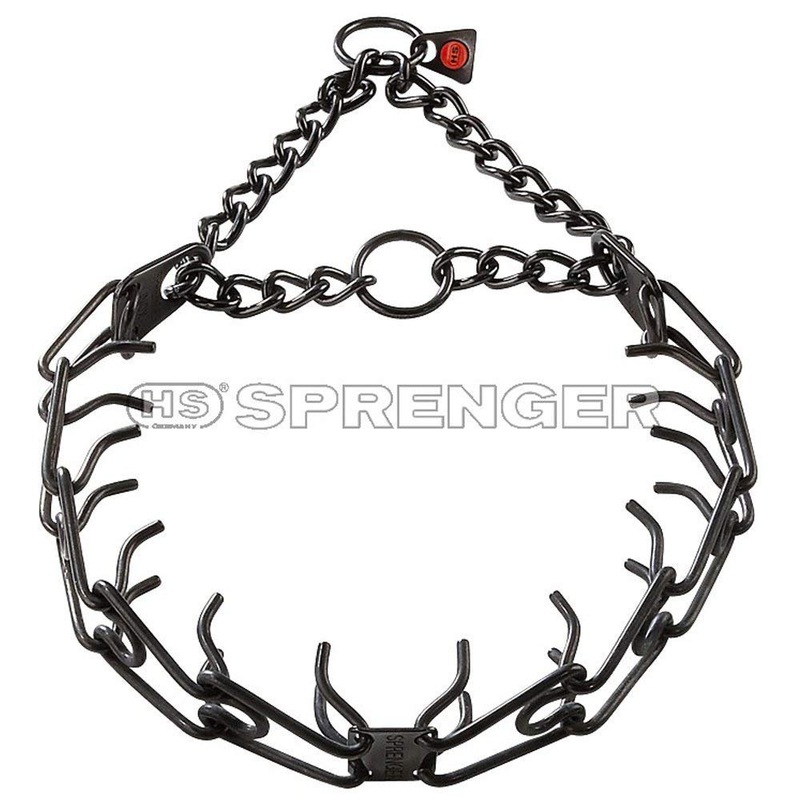 Herm Sprenger Black Stainless Steel Ultra-Plus Prong Collar with Center-Plate and Assembly Chain – 3.2 mm x 23 inches l