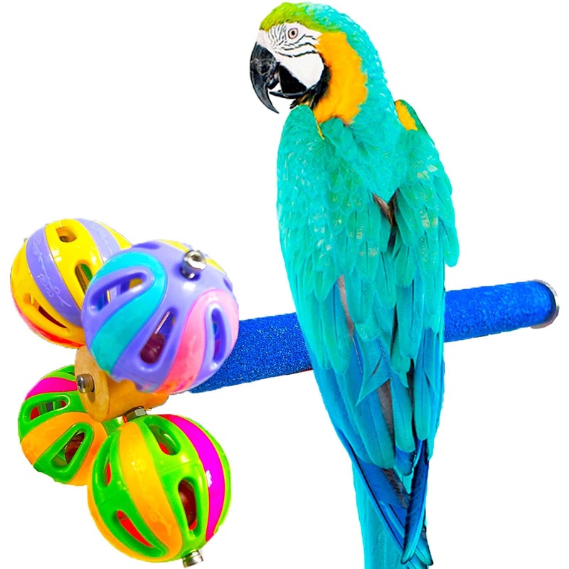 Large Bird Perch Toy with Rotating Balls Natural Parrot Large Bird Stand Perches Toy Wood Rotate Spinning Balls for Cage Parakeet Budgies Parrotlets Lovebird Cockatiels Conure Macaw African Greey