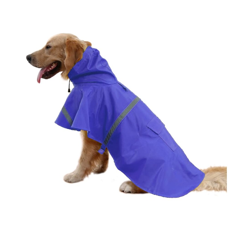 Large Dog Raincoat Adjustable Pet Waterproof Clothes Lightweight Rain Jacket Poncho Hoodies with Strip Reflective(Dark Blue,XL) Dark Blue XL