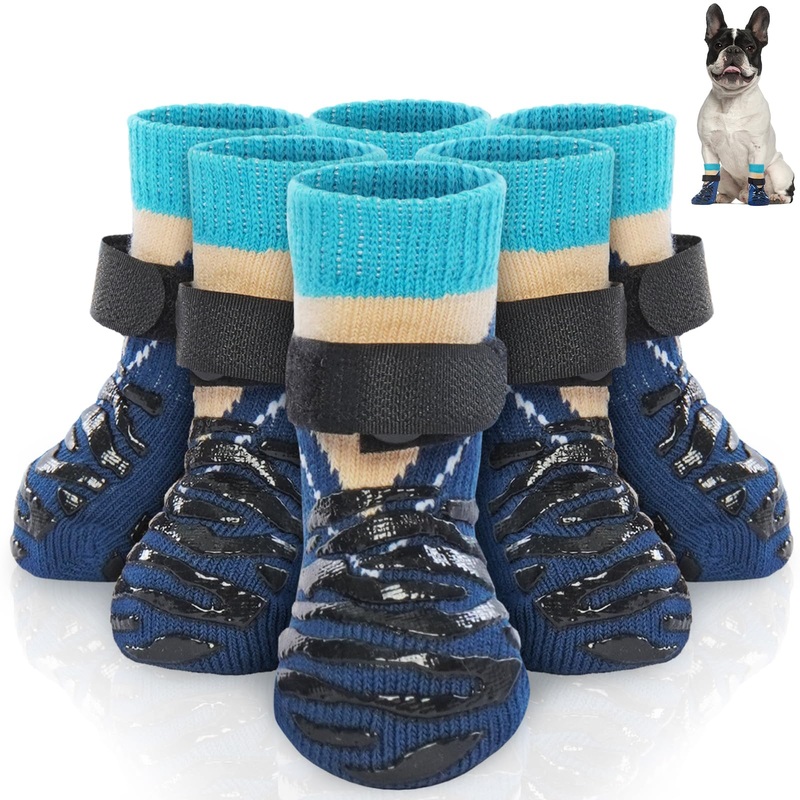 Nanaki Double Side Anti-Slip Dog Socks for Hardwood Floors-6 Pcs-Dog Socks to Prevent Licking Paws, Non Slip Dog Grip Socks for Hot Pavement, Pet Paw Protector Cover Small Medium &Senior Dogs Blue