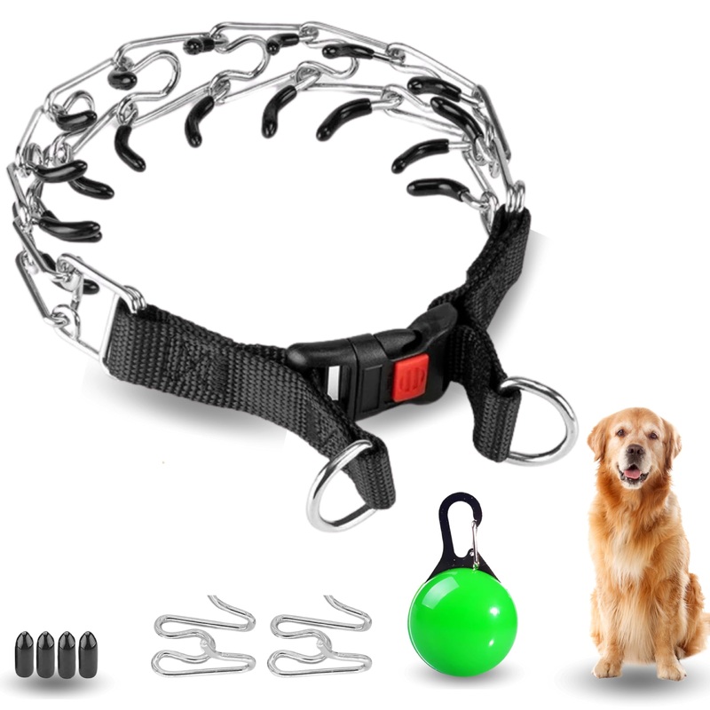No Pull Dog Training Collar, Adjustable Dog Training Collar with Quick Release Buckle for Small Medium Large Dogs. Stainless Steel Metal. Includes Two Extra Links and a Led Light for Collar Large (Neck: 18″-20″ Weight: arround 80 lbs)