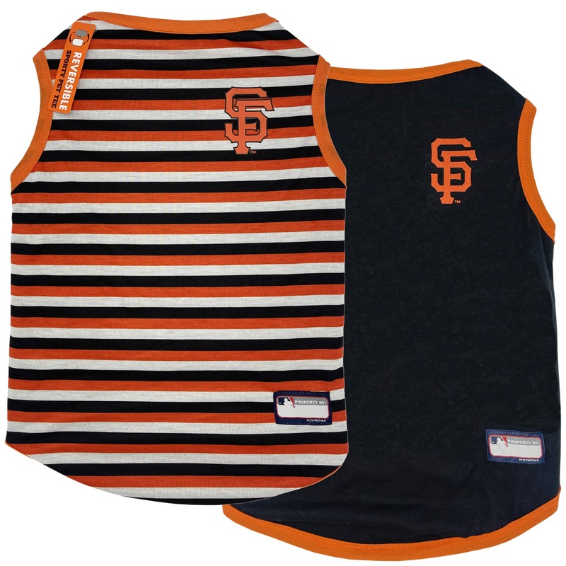Pets First MLB SAN Francisco Giants Reversible T-Shirt,Medium for Dogs & Cats.with The Team Logo Comes with 2 Designs,Stripe Tee Shirt on one Side,Solid Design on The Other Side,Team Color,SFG-4158-MD Medium SAN FRANCISCO GIANTS REVERSIBLE TEE
