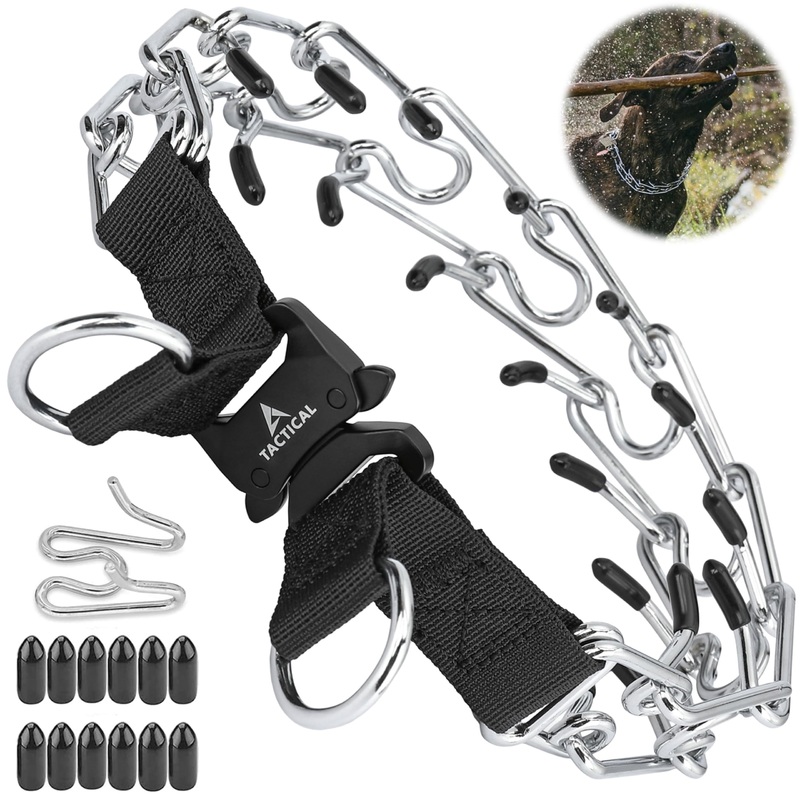 Prong Collar for Dogs, Adjustable Quick-Release Metal Buckle Pinch Collar for Dogs, Stainless Steel Choker Collar (L/Neck Girth 16.9″-22.2″, Black) L / Neck Girth 16.9″-22.2″