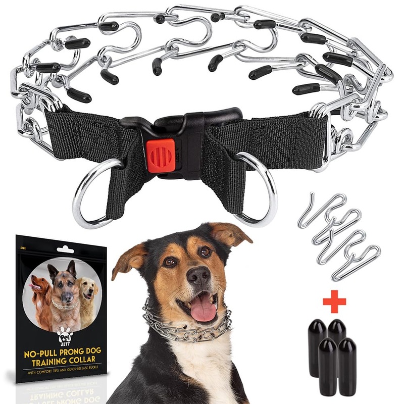 Prong Collar for Dogs – No Pull Choke Collar for Dogs, Pinch Collar for Dogs, Adjustable Quick Release Dog Training Collar for Small, Medium, Large Breed Sizes – Stainless Steel Metal Dog Choker Chain Black Medium: 16 – 18″ / 50 lbs