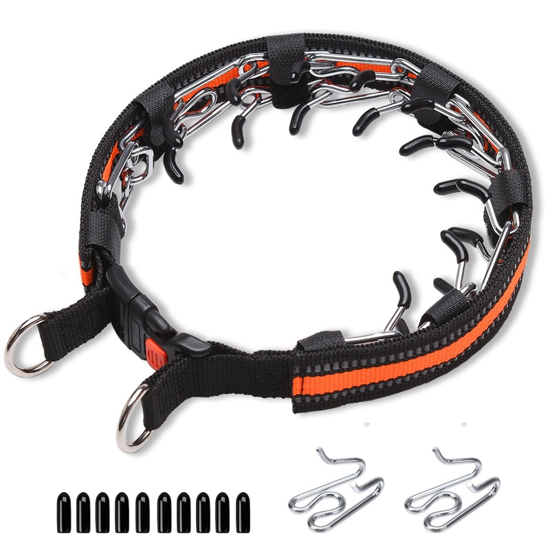 Prong Collar for Dogs, Reflective Covered Dog Spike Pinch Collar, Adjustable Dog Training Collar with Quick Release Buckle for Small Medium Large Dogs (L Size) Large/3.5mm/21.7in/Neck 16-20inch