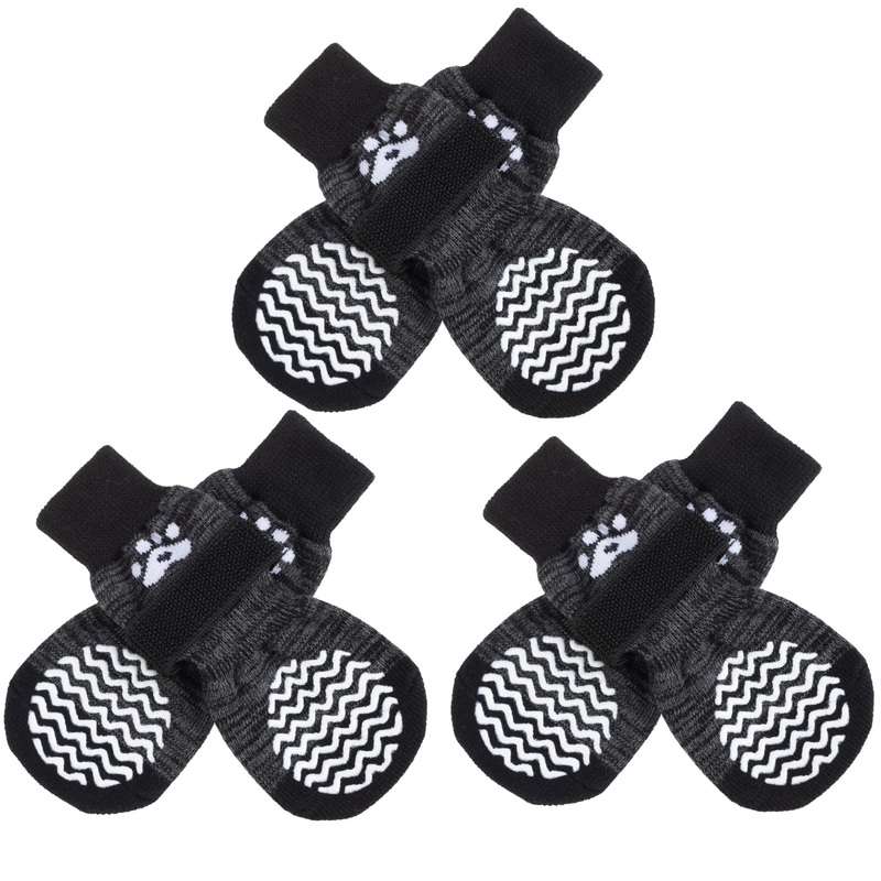 PUPTECK Non-Slip Dog Socks Double Sides Grips for Hardwood Floors Prevents Licking, Dog Shoes for Hot Pavement Traction Control Booties for Senior Dogs, Paw Protector for Small Medium Large Dogs Large (Pack of 6) Black