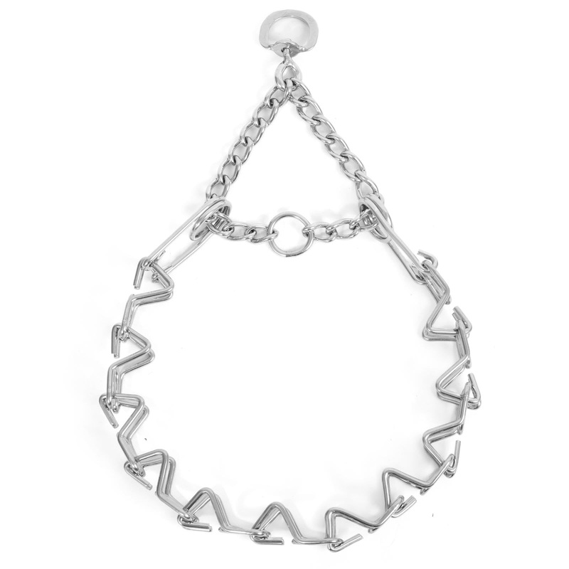 Stainless Steel Curved Prongs Dog Training Collar Adjustable Pet Pinch Collar for Dogs with The Swivel Ring 22in x 3.0mm (Neck Size up to 18in) M/L New M/L(18-23″Neck, 3.0mm)