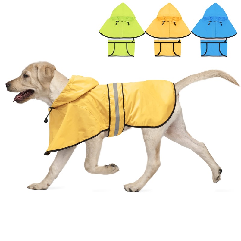 Waterproof Dog Raincoat – Reflective Dog Rain Jacket – Lightweight Dog Rain Coat – Adjustable Dog Poncho – Dog Slicker for Large Dogs (Large, Yellow)