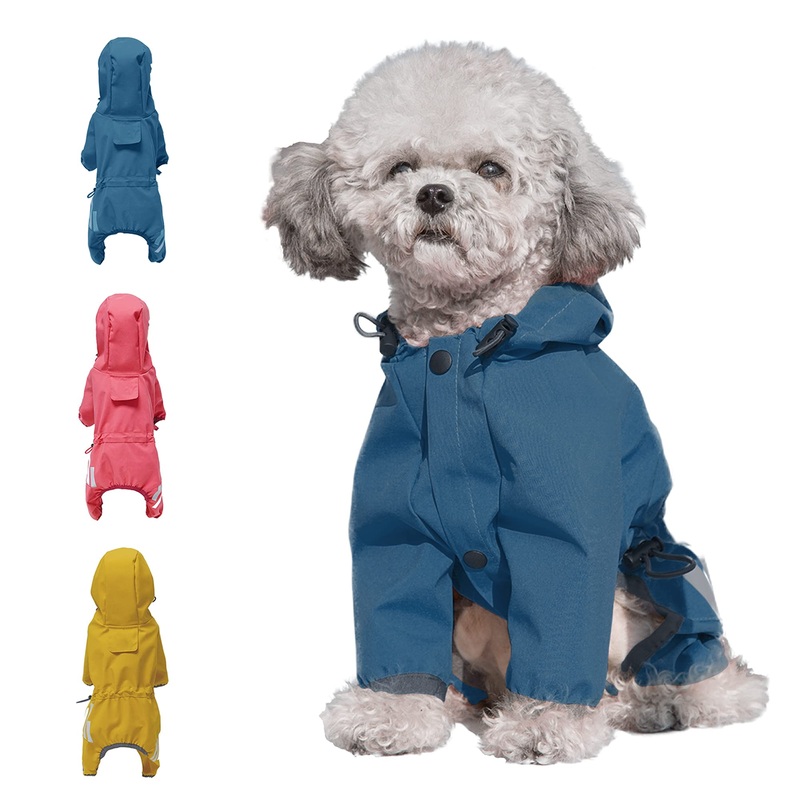 Waterproof Puppy Dog Raincoats with Hood for Small Medium Dogs,Poncho with Reflective Strap, Lightweight Jacket with Leash Hole(L, Blue) Large