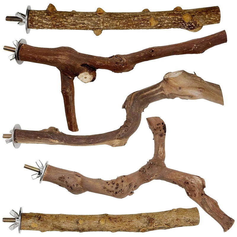 Woohome 5 PCS Natural Grape Stick Natural Wooden Parrot Stand, 3 Grape Wood Perch, 2 Stand, Paw Grinding Fork Bird Perch Stand for Cage Accessorie, Cockatiels, Small Birds WDM-NZG-006