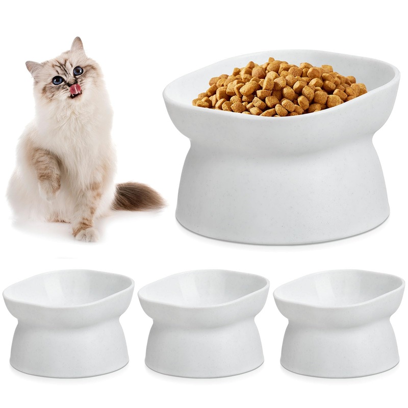 4 Pieces Plastic Tilted Elevated Cat Bowls White Raised Cat Food Bowls Cat Water Bowl Cat Dish Cat Elevated Feeding Bowl for Flat Faced Cats Kitten Kitty Pets Supplies