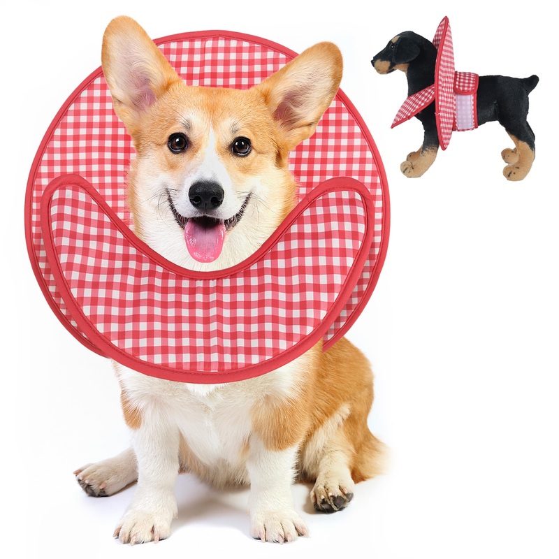 Adjustable Dog Cones for M S Dogs, Soft Cone Collar Recovery Collars to Prevent Pets from Touching Wounds, Unique Chest fixation, Unbound neck, Not Block Vision comfortable for Dogs,M,Red 13*12*0.8inch red and white
