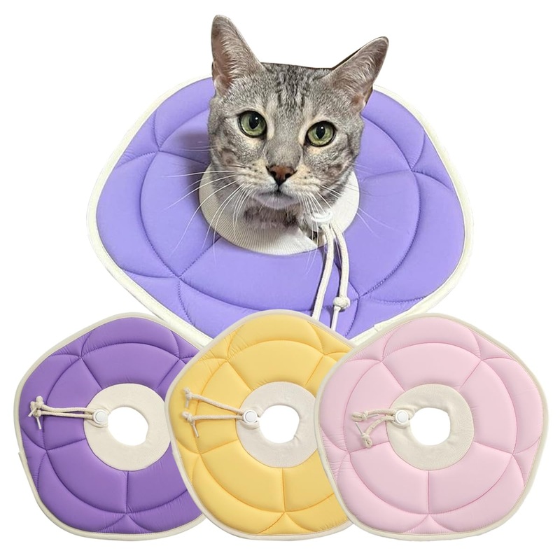 Adjustable Flower Recovery Collar for Dogs and Cats, Soft Comfortable Lightweight, Prevent Licking Wounds, Non-Vision Blocking, Pink,Yellow,Purple (Pink, Medium)