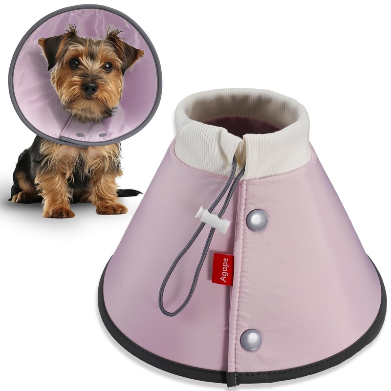 Agape Soft Dog Cone,Lightweight Recovery Collar for Dogs After Surgery,Reflective Adjustable Elizabethan Collar,Water Repellent E-Collar for Puppies Small Medium Dogs and Kittens Cats (Pink, S) Pink S(Neck:6.5″-9.5″)