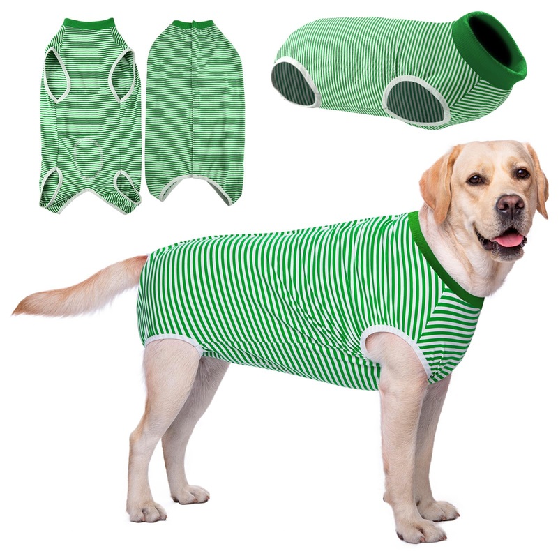 AURUZA Dog Recovery Suit After Surgery, Soft Breathable Dog Onesie for Surgery Female Male, Anti Licking Dog Surgical Suit (Green Strip,3XL) 3XL Green Strip