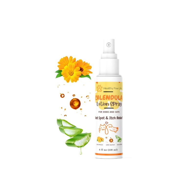 Calendula Spray for Dogs, Cats, Horses  Hot Spot and Itch Relief Spray for Irritated and Dry Skin, Dermatitis and Allergies (4 fl oz) 4 fl oz