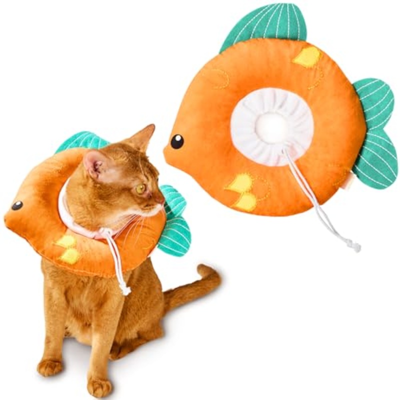 Cat Cone, Adjustable Cat Recovery Collar, Extra Soft Cat E Collar with Drawstrings, Prevent Licking and Scratching (Goldfish, Small) [Neck:5-10″] Small Goldfish