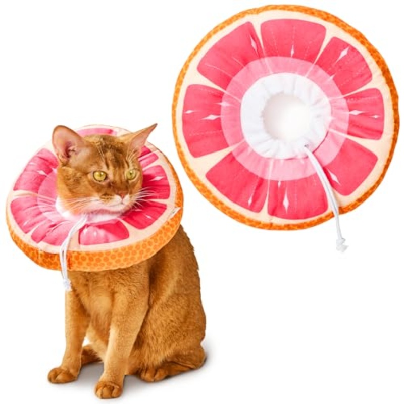Cat Cone, Adjustable Cat Recovery Collar, Extra Soft Cat E Collar with Drawstrings, Prevent Licking and Scratching (Grapefruit, Small) [Neck:5-10″] Small Grapefruit