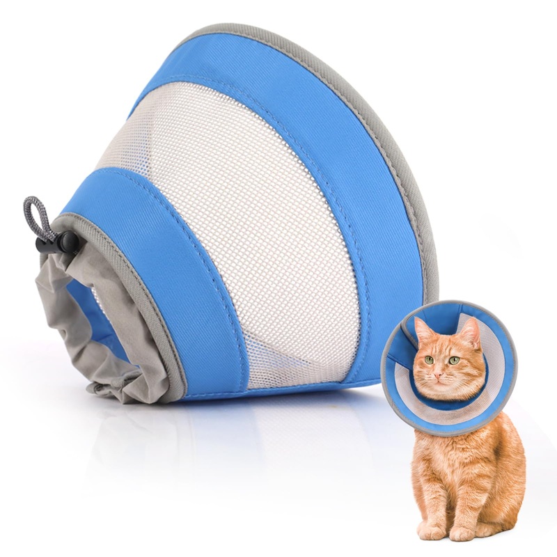 Cat Cone, Breathable Cat Cone Collar Soft, Adjustable Cat Cone to Stop Licking, Water Resistant Neck Cone for Cats with Air Mesh, Protective Cat Recovery E Collar for Cat KittenBlue,S-2 S(Neck Girth:5.5″-9.5″) Blue