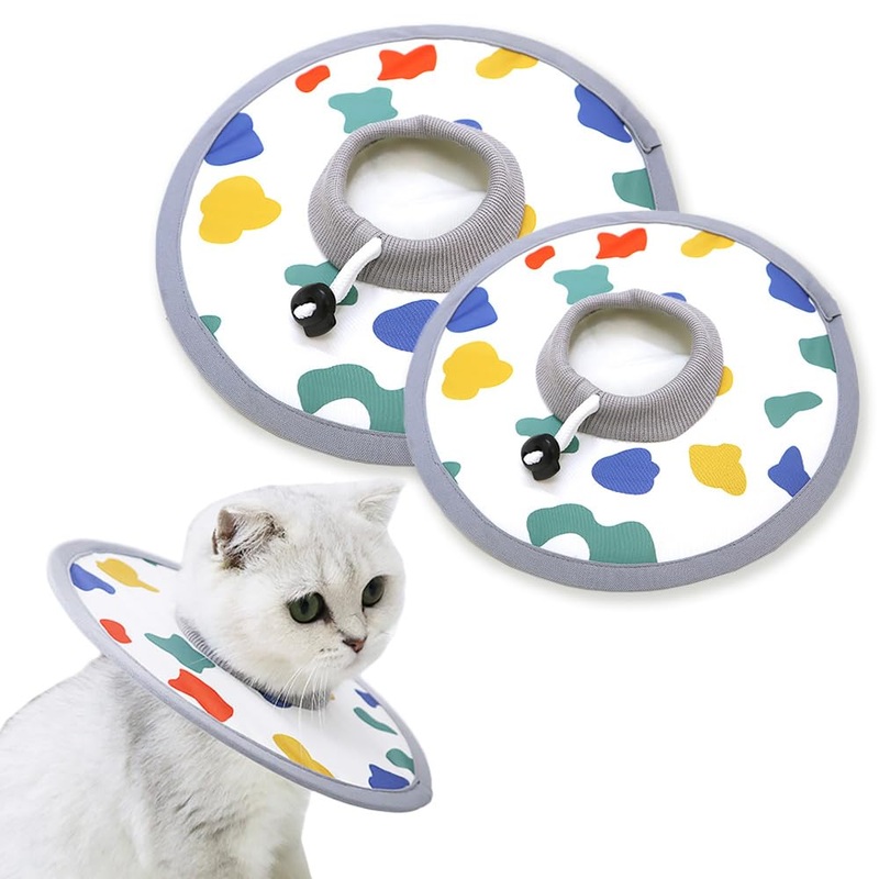 Cat Cone Collar 2pcs Adjustable Protective Collar for Pet Cat Recovery Collar Wound Healing (A-Milk, S+M) A-Milk