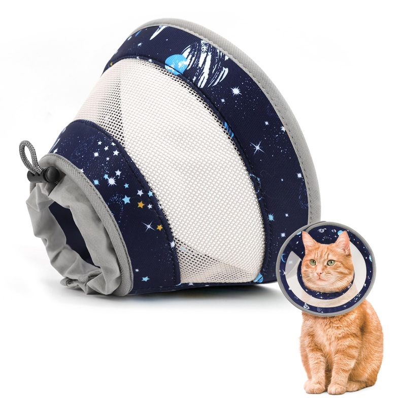 Cat Cone Collar Soft, Breathable Cat Cone Alternative After Surgery, Adjustable Cat Recovery Collar Water Resistant Cat Neck E Collar for Cats Kittens to Stop Licking(Grey,M) M(Neck Girth:8.0″-10″) Grey
