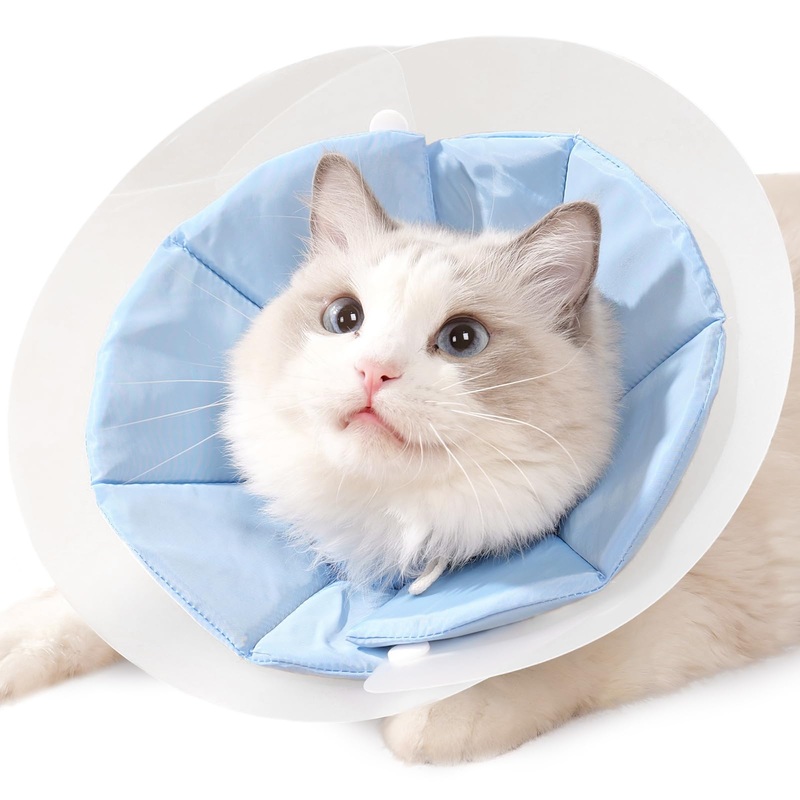 Cat Cone Collar Soft, Lightweight Cat Cones to Stop Licking, Adjustable Soft Cone for Cats After Surgery, WaterProof Kitten Cones Elizabethan Collar for Cats Recovery Collar Soft Cat Neck Cone Medium Blue