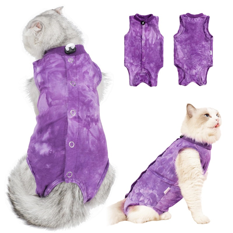 Cat Recovery Suit After Surgery, Cat Recovery Wear for Abdominal Wounds Cat Onesie Cone E-Collar Alternative,Purple M Medium Purple