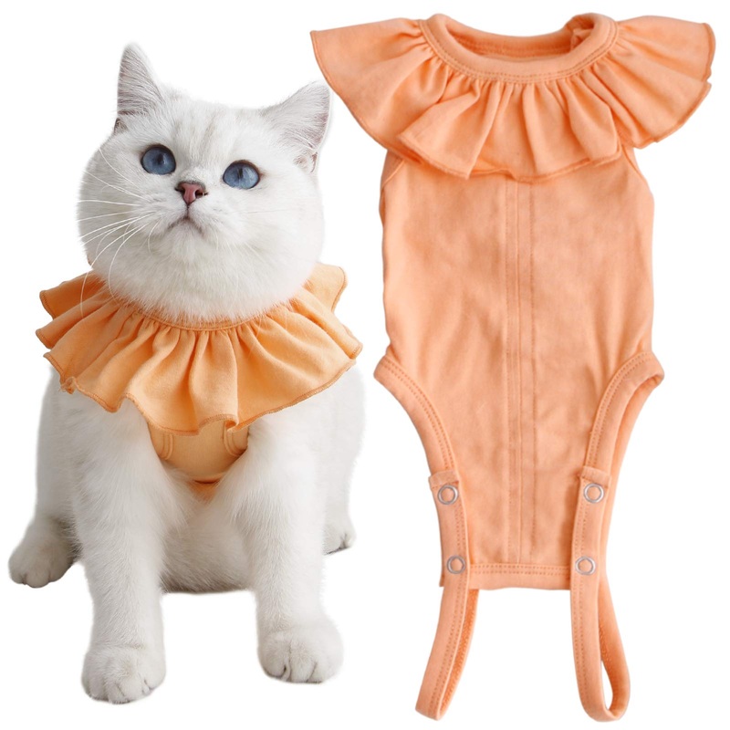 Cat Recovery Suit for Abdominal Wounds and Skin Diseases,Breathable Surgical Recovery Shirt After Surgery Wear Anti Licking Wounds,E-Collar Alternative for Female Cats Kitten(RSC01-orange-m) Medium orange