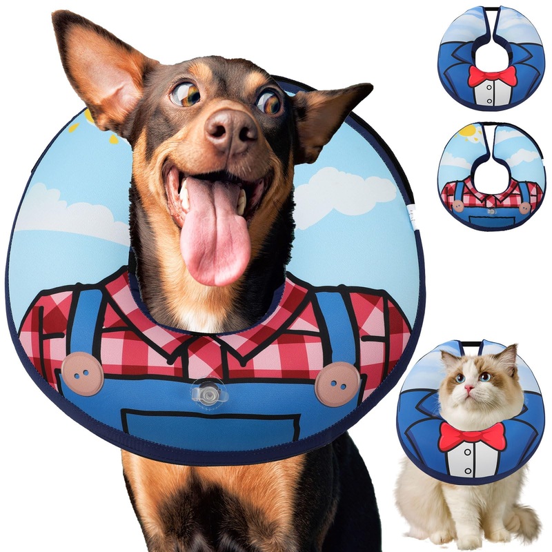 Dog Cone Collar, Adjustable Soft Dog Cone,Comfy Inflatable Dog Collars for After Surgery,Alternative to Cone of Shame,Dual-Sided Pattern Donut Collar for Small Medium Large Dogs,Not Block VisionXL Blue XL(17″-24″)
