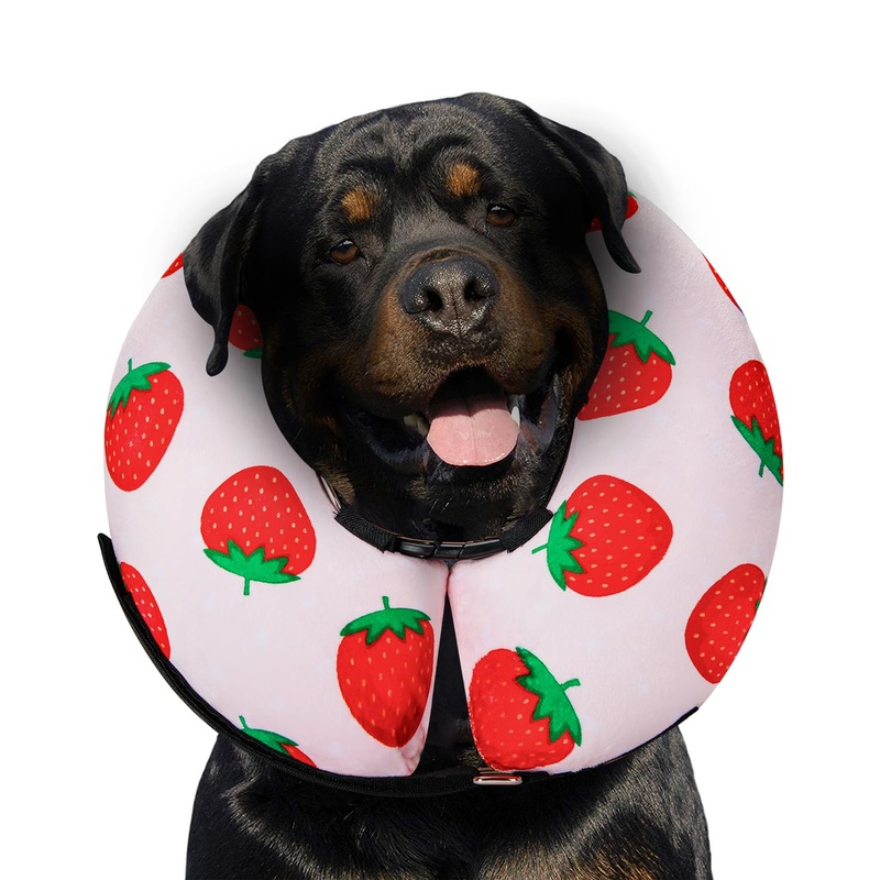 Dog Cone Collar for Small Medium Large Dogs for After Surgery, Pet Inflatable Neck Donut Collar Soft Protective Recovery Cone for Dogs and Cats – Alternative E Collar Does Not Block Vision – Pink,XL Strawberry X-Large(Neck:18″-24″)