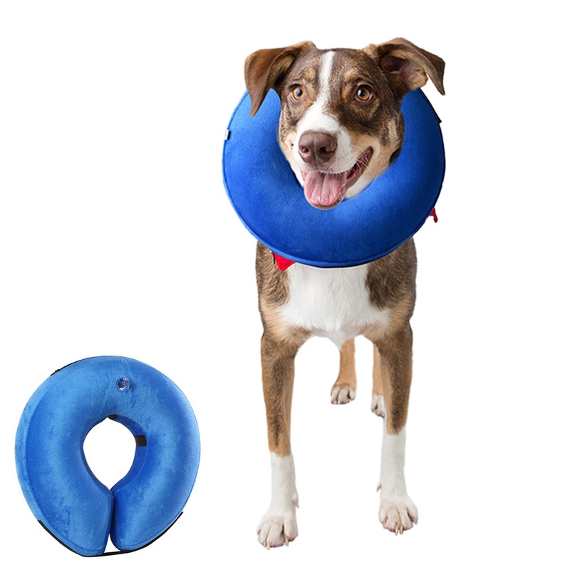 Dog Cone Collar, Inflatable Dog Cone Soft Protective Dog Cone Collar After Surgery Alternative E Collar Cone for Dogs and Cats Blue L (15-19″)  Large(Neck:15″-19″ )