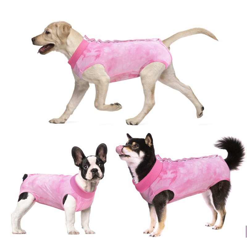 Dog Surgery Recovery Suit, Tie Dye Pet Surgical Suit for Female Dogs, Cone E-Collar Alternatives Abdominal Wounds Protector, Neuter Dog Anti-Licking Onesie for Small Medium Large Dogs, Medium Pink