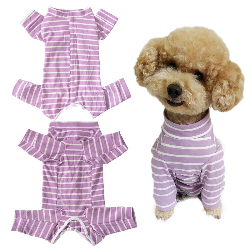 Dogs Recovery Suit Post Surgery Shirt for Puppy, Full Coverage Dog’s Bodysuit Wound Protective Surgical Clothes for Small and Medium Pets (purple white stripe-m) purple white stripe