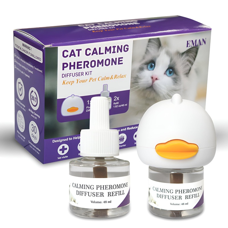 Eman Cat Calming Pheromone Diffuser: Stress Relief for Cats – Reduces Anxiety, Scratching, and Fighting – 60 Day Supply, 48ml/Bottle – Ideal for Multi-Cat Households, Universal Fit for All Cats