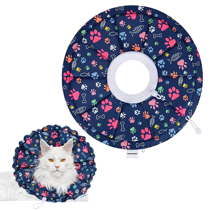 FAYOGOO Cat Cone Collar Soft – Adjustable Cat Recovery Collar After Surgery – Lightweight Soft Cone for Cats to Stop Licking Medium Blue
