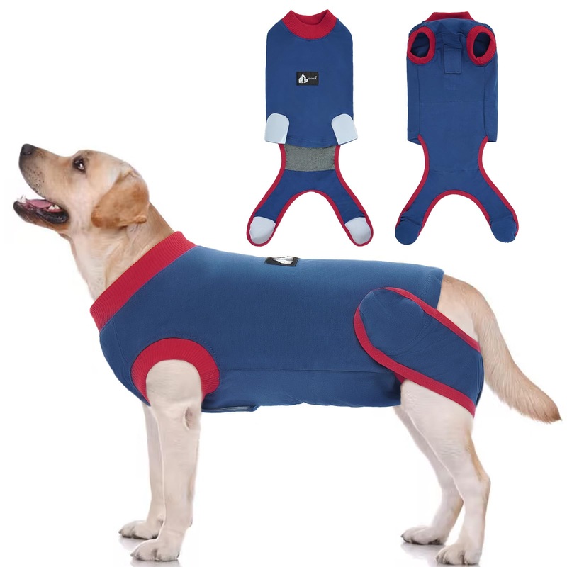 IDOMIK Dog Recovery Suit After Surgery,Breathable Dog Surgery Recovery Suit for Female Male Dogs Cats,Dog Surgical Onesie for Spay Neuter Surgery,E-Collar Cone Alternative Anti-Licking Abdominal Wound XL(Chest Girth:26.77″-31.50″) B-Navy blue