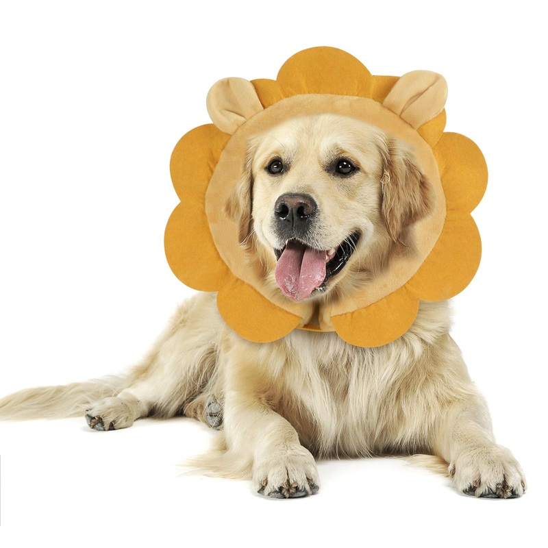 IEUUMLER Inflatable Recovery Dog Collar, Protective Donut Cone, Adjustable Soft Collar for Dog and Cat After Surgery Prevent from Biting & Scratching EU002 (Brown Lion, M) Brown Lion M (Neck:7.9″-11″)