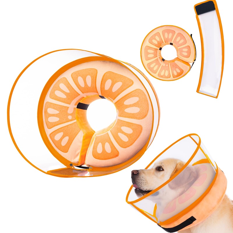 Inflatable Dog Cone Collar for Large Medium Small Dogs, Soft Dog Donut Collar Adjustable Recovery Cone for Pets After Surgery, Extra Enhanced Anti-Licking Guard Shield for Pets (X-Large, Orange) X-Large