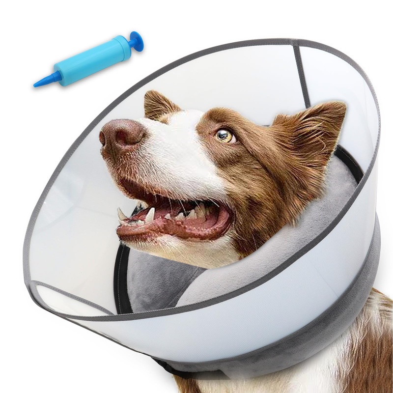 Inflatable Dog Cone Collar, Soft Dog Cone for Dogs after Surgery, 2-in-1 Inflatable Dog Cone with Detachable Anti-licking Shield, Adjustable Dog Cone Collar, Elizabethan Collar (L, Grey) L (Neck: 15-18″)