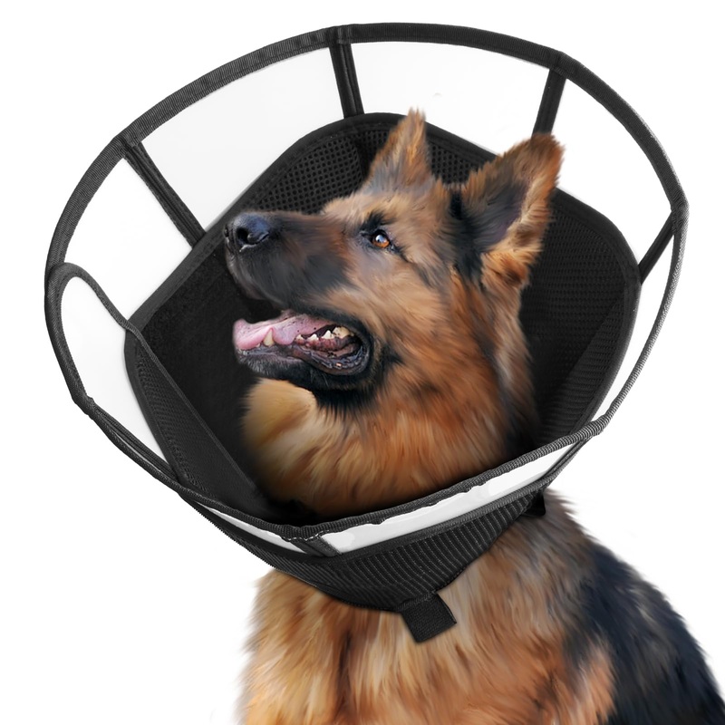 LINGSFSS Dog Cone,Soft Dog Cone Collar for After Surgery,Breathable Pet Recovery Collar for Large Medium Small Dogs and Cats,Adjustable Dog Cone Collar,Elizabethan Collar for Wound Care (BLACK, L) BLACK L (Neck:13-17 in)